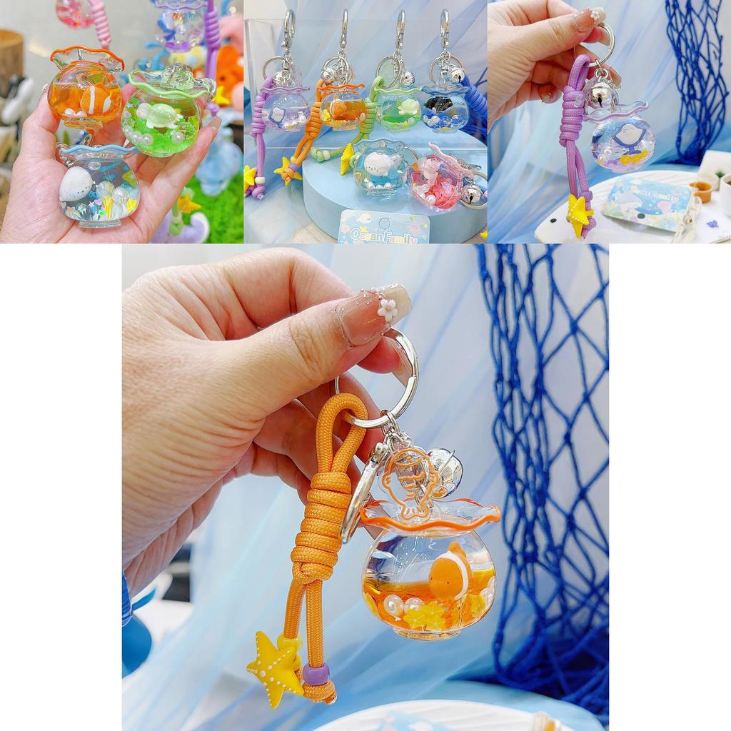Ocean Family Fish Tank Keychain With Seals Turtles Seahorses Design For Marine Enthusiasts