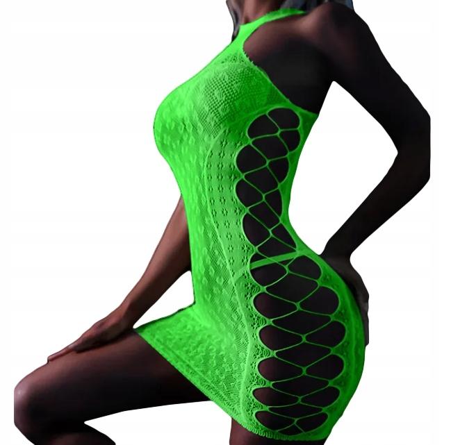 Glow In The Dark Mesh Bodystocking With A Hole Fluo Dress R.uni