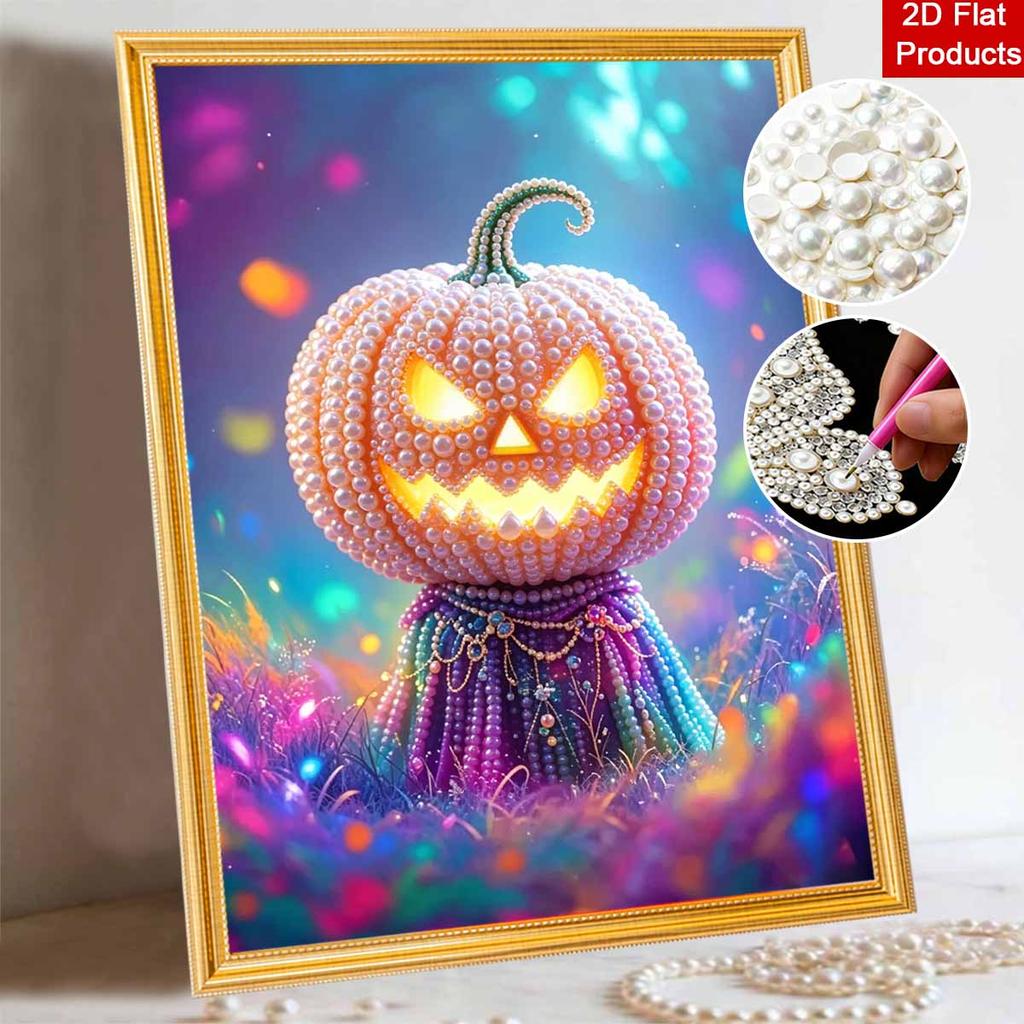 Pearl Painting DIY Kit Spooky Pumpkin Design Frameless Bead Art Canvas Relaxing Craft Gift for Halloween Lovers