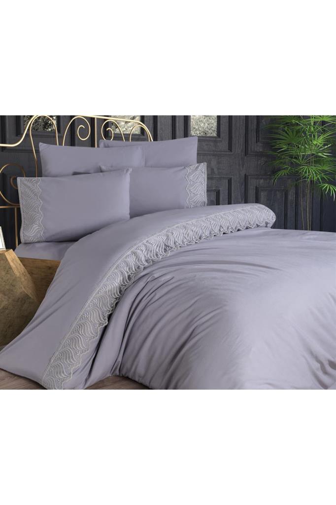 Wave-Bettbezug-Set, 6-teilig, Bettbezug 200 x 220, Bettlaken 240 x 260, Baumwollstoff, volle Größe, Doppelbettgröße, Grau