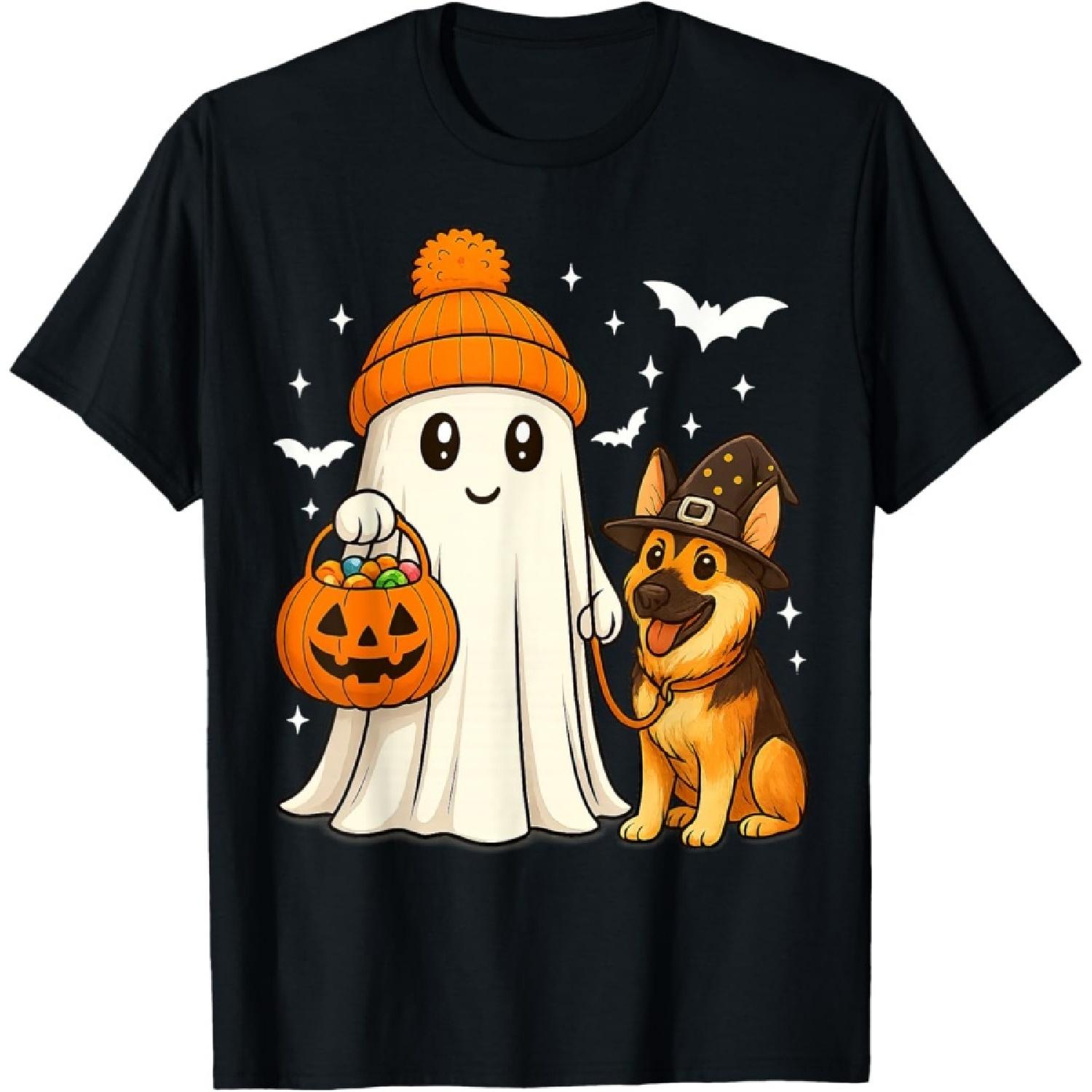 Ghost German Shepherd Dog Walking Halloween Spooky Costume T-Shirt S