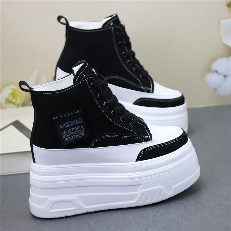 Mode 12CM Herbst Neue Damen Dermis Sport-Sneaker High Top Schuhe Weibliche Vulkanisierte Damen Freizeit-Laufschuhe Stiefeletten Damen