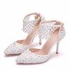 Fashion White Lace Flower Wedding Shoes With Matching Bags High Heels Pointed Toe Ankle Strap Ladies Party Shoe And Bag Set Pearl Shoe
