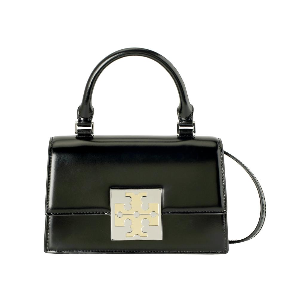 Tory Burch Bon Bon Metal Square Double T Logo Flap Removable Shoulder Strap Leather Mini Shoulder Crossbody Bag Women Bags Black 148865-001