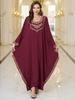 EDOLYNSA 2025 Elegant Plus Size Kaftan Women's Retro V-Neck Batwing Sleeve Long Dress Sexy Beach Swimsuit Cover-up Q1775-4131