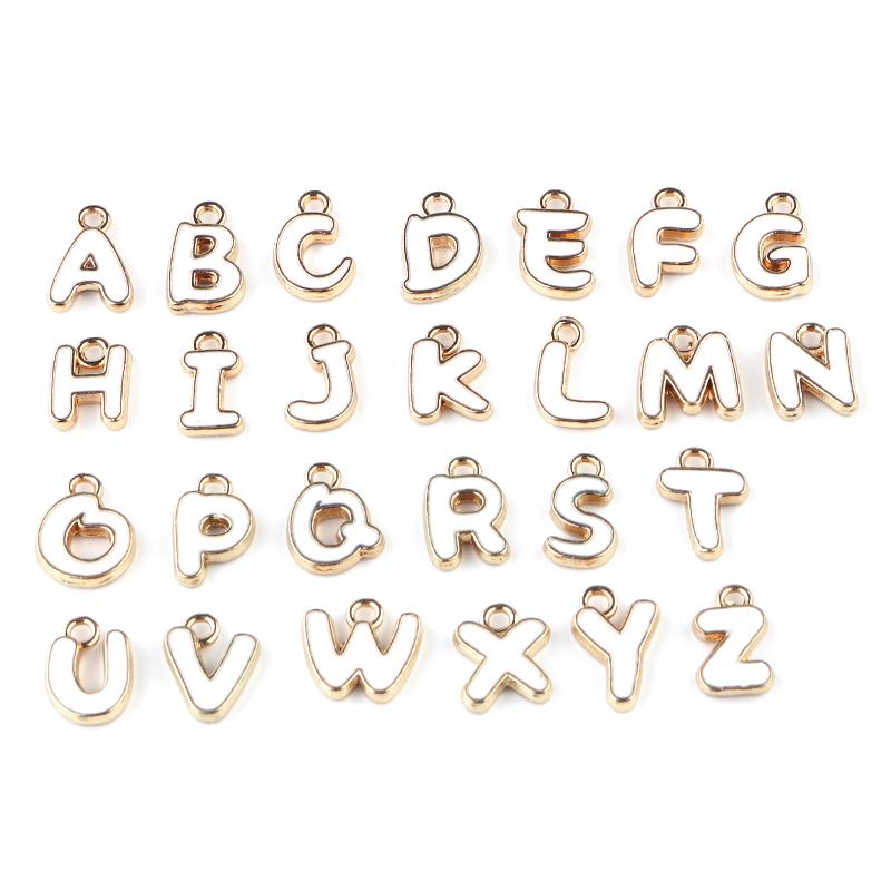 26pcs/lot 8mm Letter Charms Bulk Enamel Charms For Jewelry Making Alphabet Initial Letter Pendant For DIY Bracelet Necklace