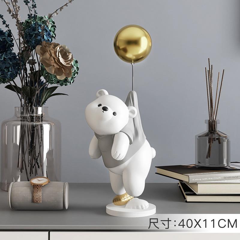 Creative Balloon Polar Bear Resin Ornaments, Home Decor Crafts, Office Desk Figurines, Bookcase Sculpture Craft