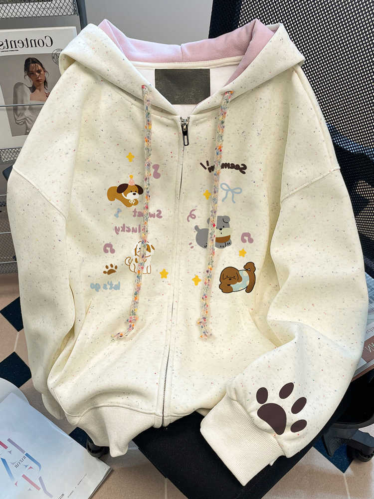 American high street letter printing hooded sweater women's 2025 new loose design niche pure cotton