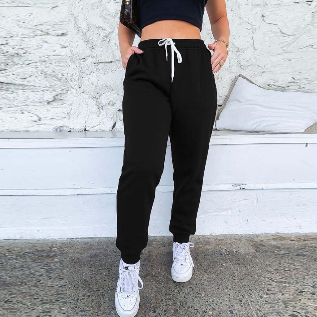 Women's Drawstring Casual Jogger Pants Elastic Waistband Tapered Leg Pockets Lightweight Soft Fabric Lounge Bottoms