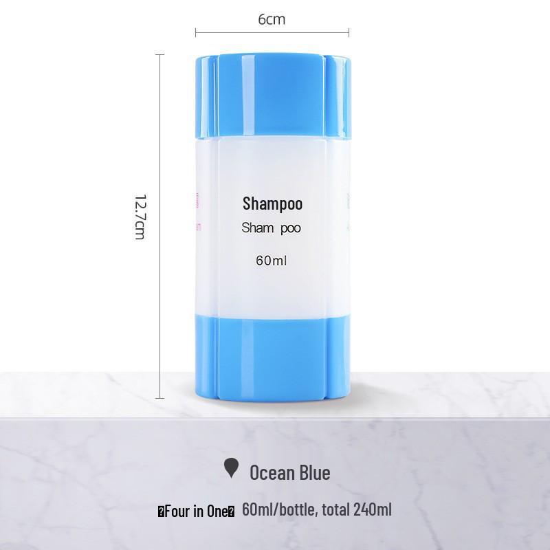 Travel Set: 4-in-1 Refillable Spray & Press Bottles for Shampoo & Lotion.
