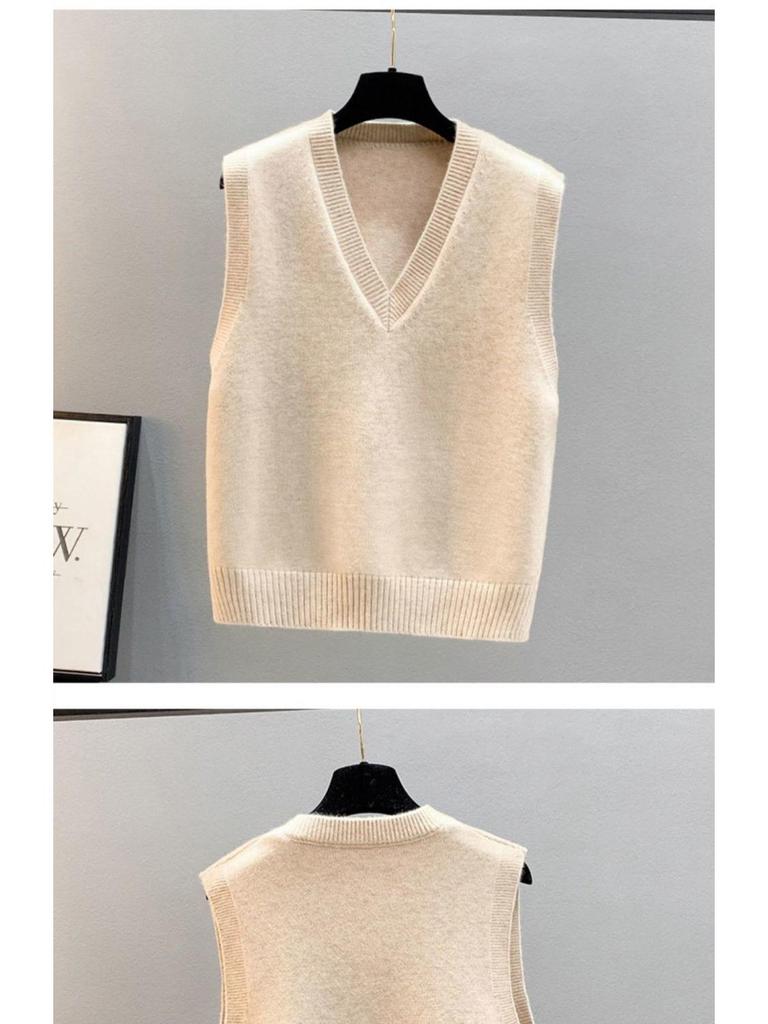 Knitted V-Neck Sleeveless Women's Cardigan Sweater - Korean Style, Loose Fit for Spring/Fall/Winter.