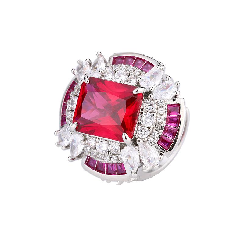 Live ring European and American TikTok jewelry diamond pigeon blood red corundum royal blue ring female