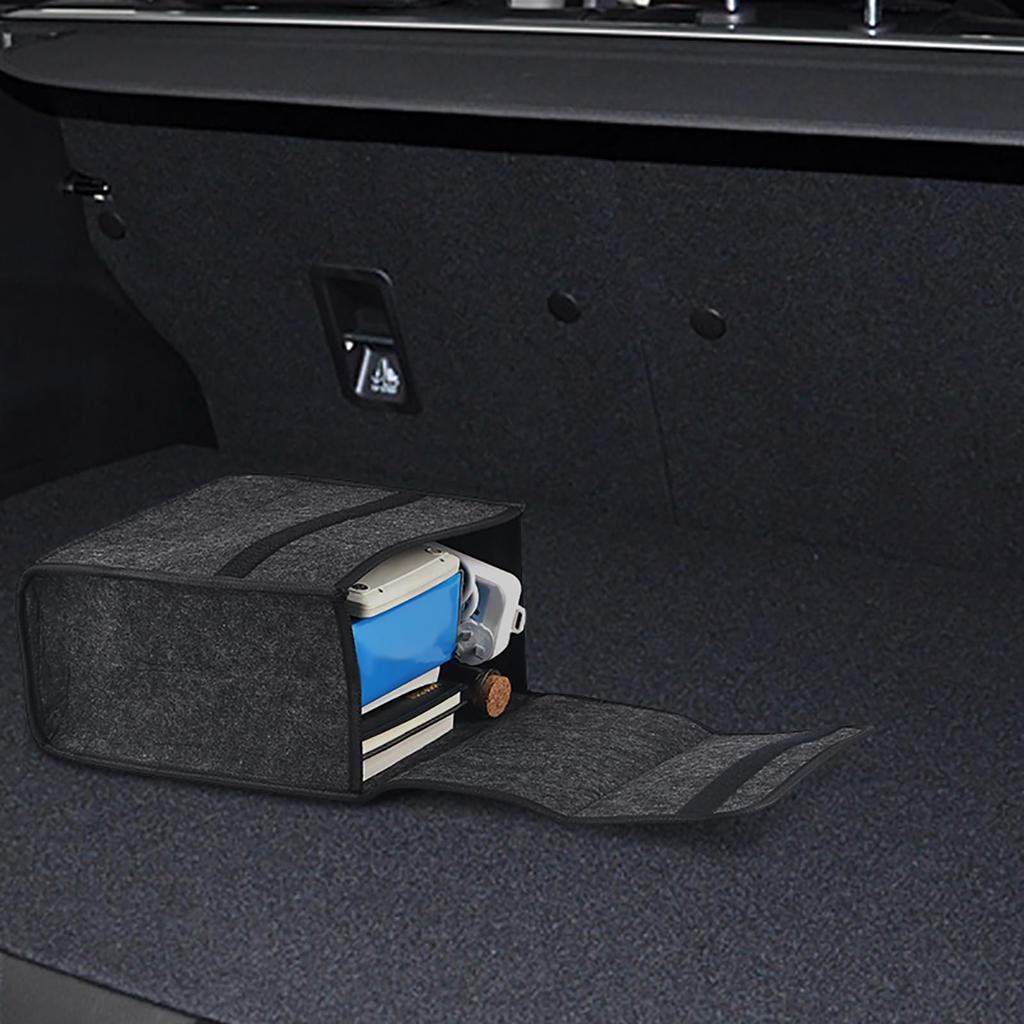 Multifunctional Car Trunk Storage Made of Felt Material with Dark Gray Box, Foldable, Non-Slip Handles, High-Quality Texture, (301629cm)