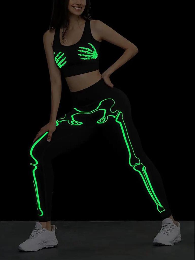 New Luminous High-Waist Yoga Pants - European & American Peach Print Sports Leggings for Women