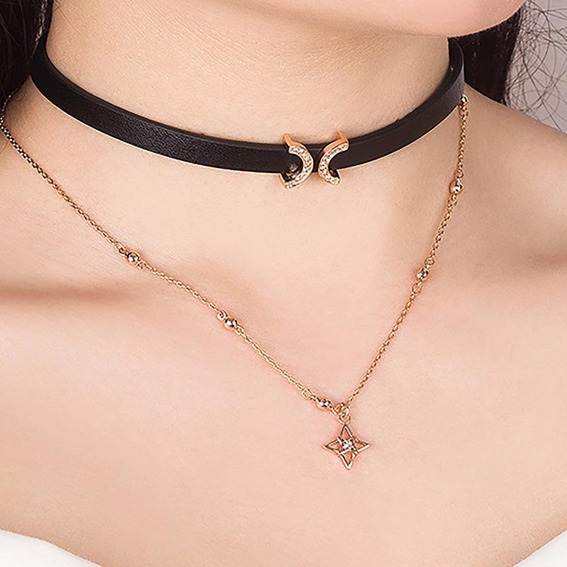 Korean Style Elegant Double Layer Choker Necklace For Women With Rhinestones Dazzling
