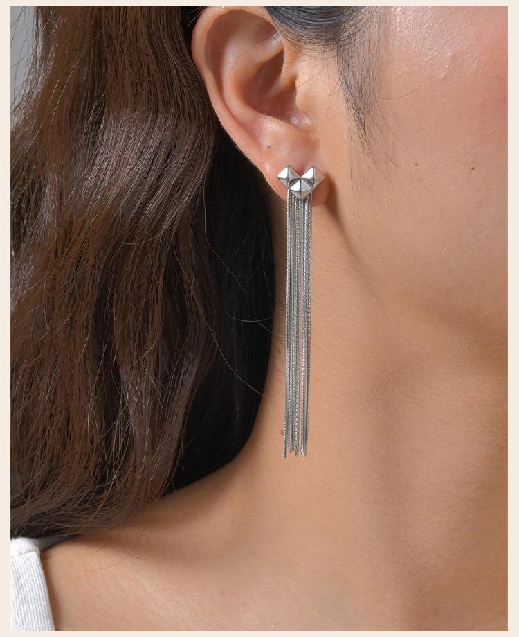 Edelstahl Herz Lange Quaste Hängende Ohrringe für Damen, Abschlussball Party Accessoire