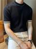 T-shirt décontracté tendance pour homme, en maille, à col rond et manches courtes
