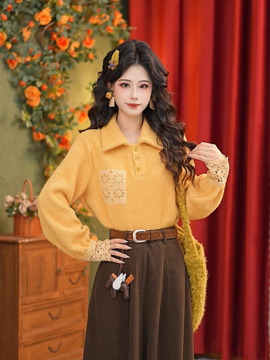 Zhang Jiayuan Autumn/Winter Slimming Plush T-Shirt #G14803 Small жёлтый