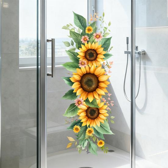 Spring Summer Flowers Window Clings Double Sided Tulip/Rose/Wildflowers in Vase Decals Anti-Collision Glass Door Stickers