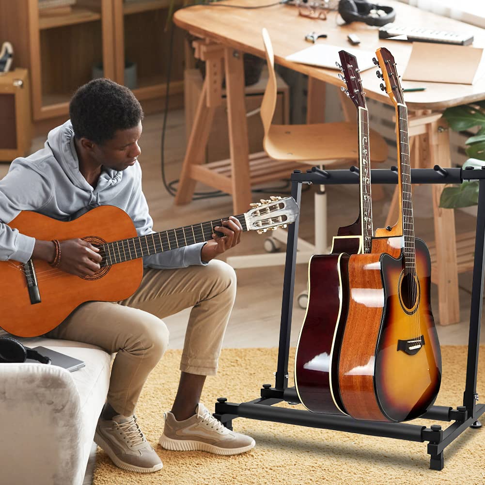 Athvcht Guitar Stand, Holds 3 Guitars, Anti-Tip, Stable, Foldable Storage, Protects Instruments, Durable, Holds Multiple Guitars, Compatible with