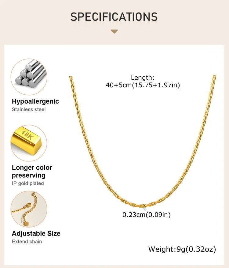 Stainless Steel Chain Necklace for Women,  0.6/0.8/1.0mm/1.8mm/2.3mm Thin Italian Choker Necklace 40cm-45cm