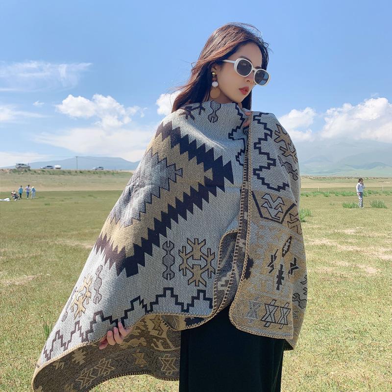 Women Shawl Wraps MODERN NEW SAGA Wool Scarf Knitted Cardigan Wool Stoles Autumn Winter Female Shawls Knit Tippet