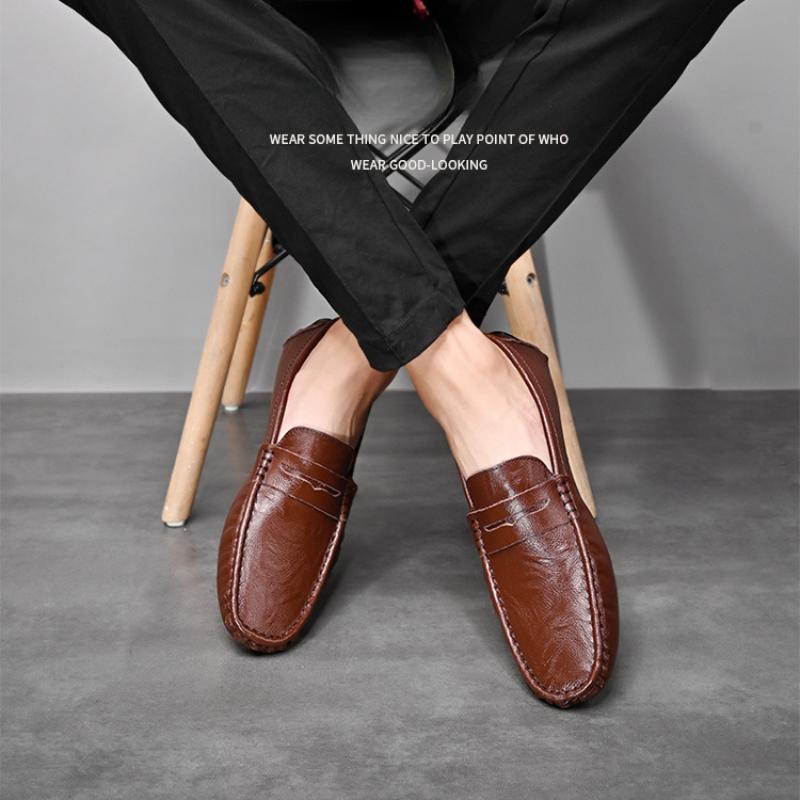 Pánská pravá kůže Boty pro volný čas Měkké mokasíny Pánské ploché módní značky Muži Mokasíny Prodyšné boty pro řidiče