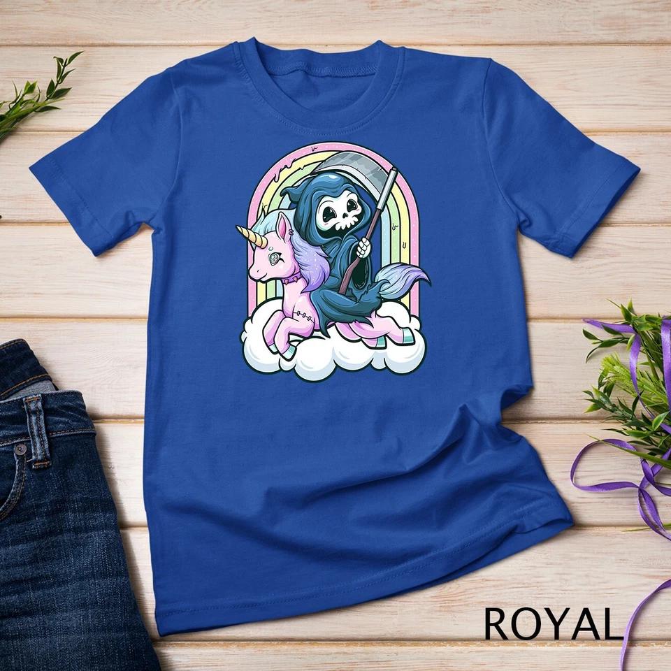 Kawaii Pastel Goth Cute Creepy Unicorn Grim Reaper Unisex T-shirt 8 3XL