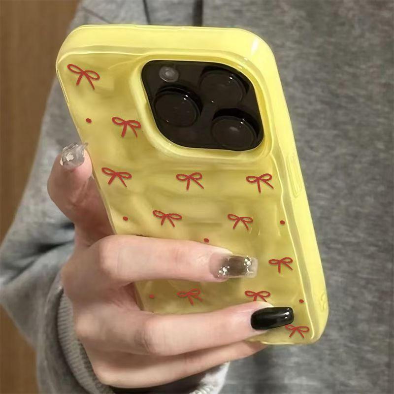 Red Bow Pattern Folds Texture Phone Case For IPhone 17 Pro Max Air 16 Plus 15 14 13 12 11 Shockproof Silicone Bumper Cases Cover