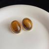 Vintage Stud Earrings with Oval Tiger Eye Stone for Women, Fashionable and Elegant Ear Jewelry In Artistic Miladi Style