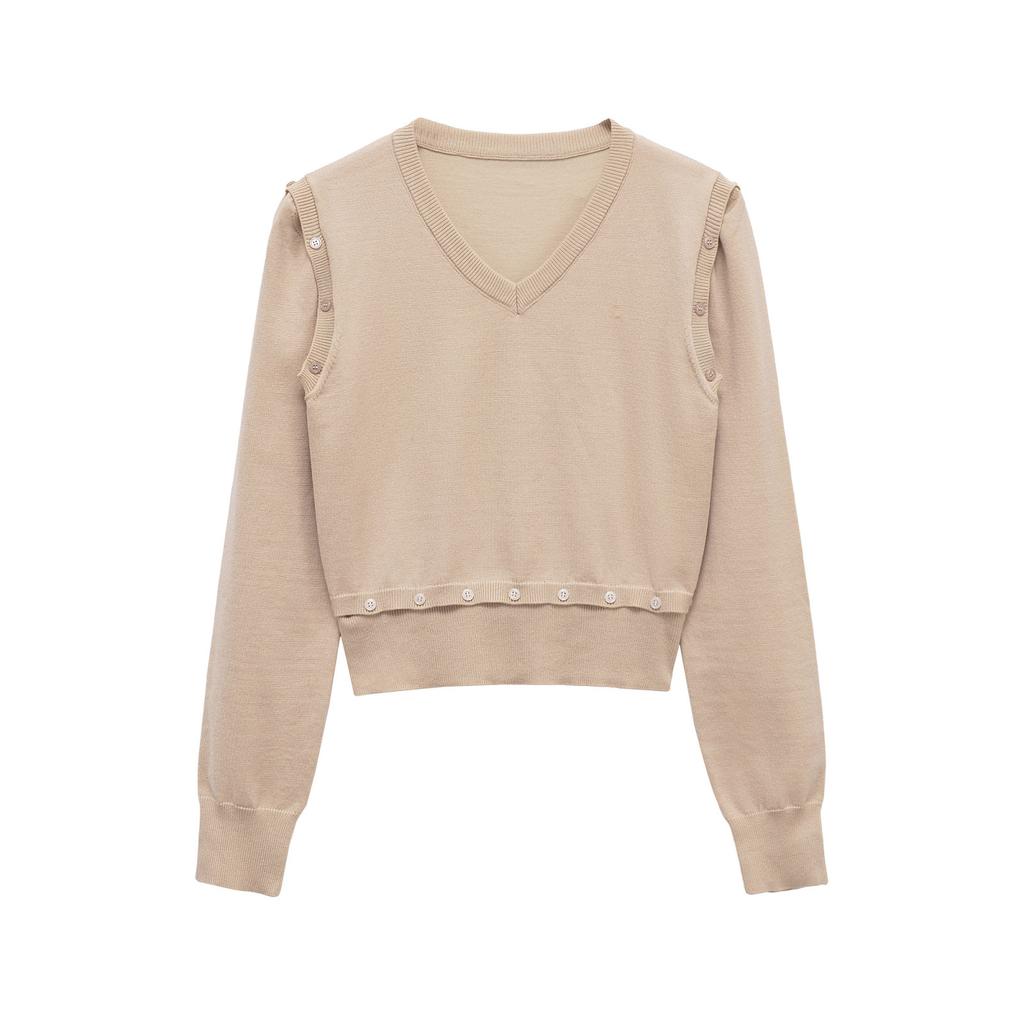 European and American Style New Women's Fashionable Versatile Button Decoration Detachable Long-sleeve V-neck Knit Sweater