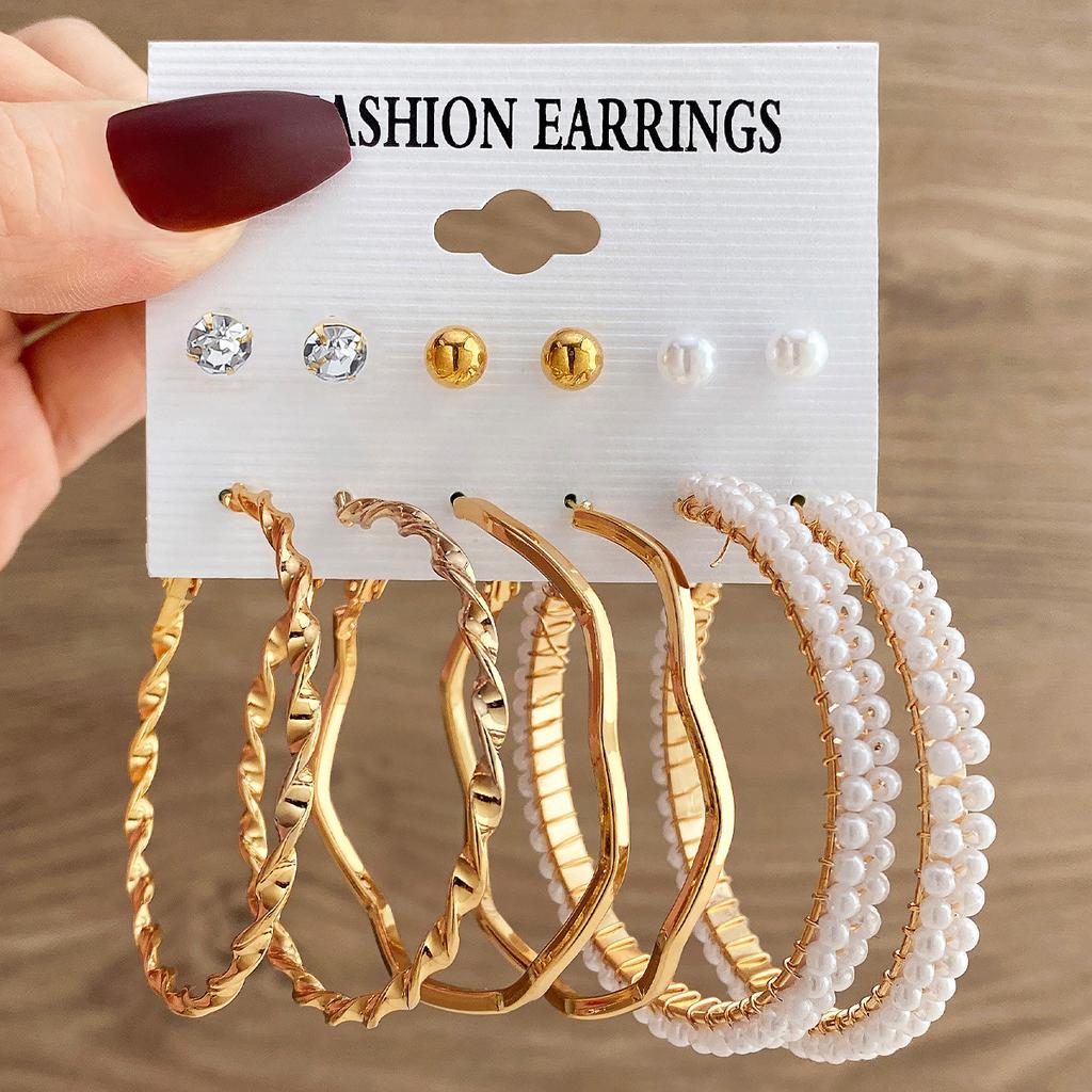 Inlaid Pearl Butterfly Earrings Premium Earrings Retro Metal 6 Set Earrings Combination Women