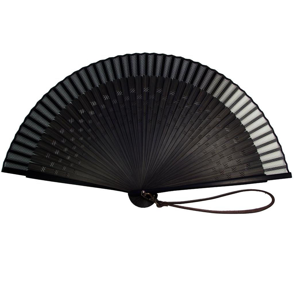 Fan Fan Set with Checkered Black [Osaka Choseido] Fan, Men's, Fashionable, Business, Bag, Holder, Handkerchief, Lattice,