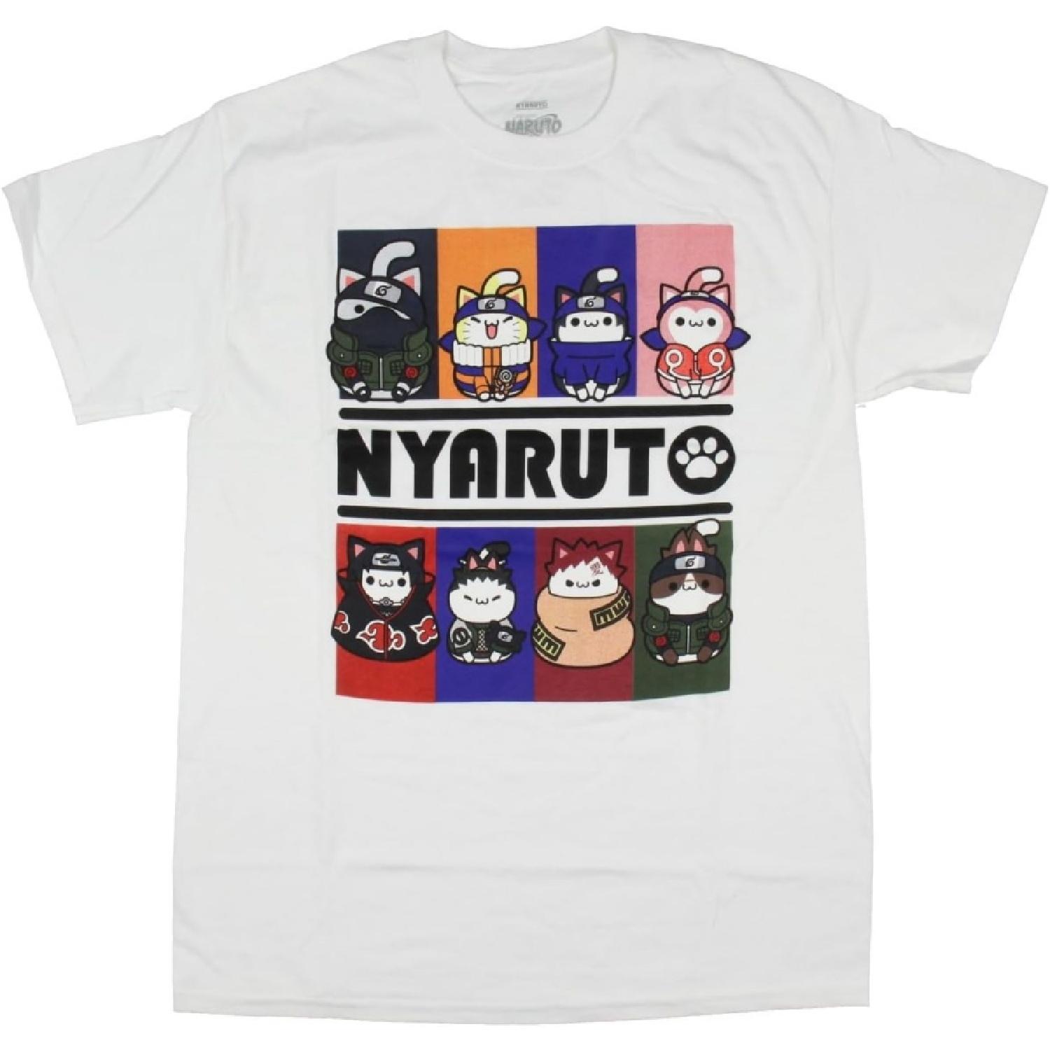 Naruto Men s Nyaruto Cats Meow Feline Boxes Adult Short Sleeve Graphic Print T-Shirt XXXXXL белый