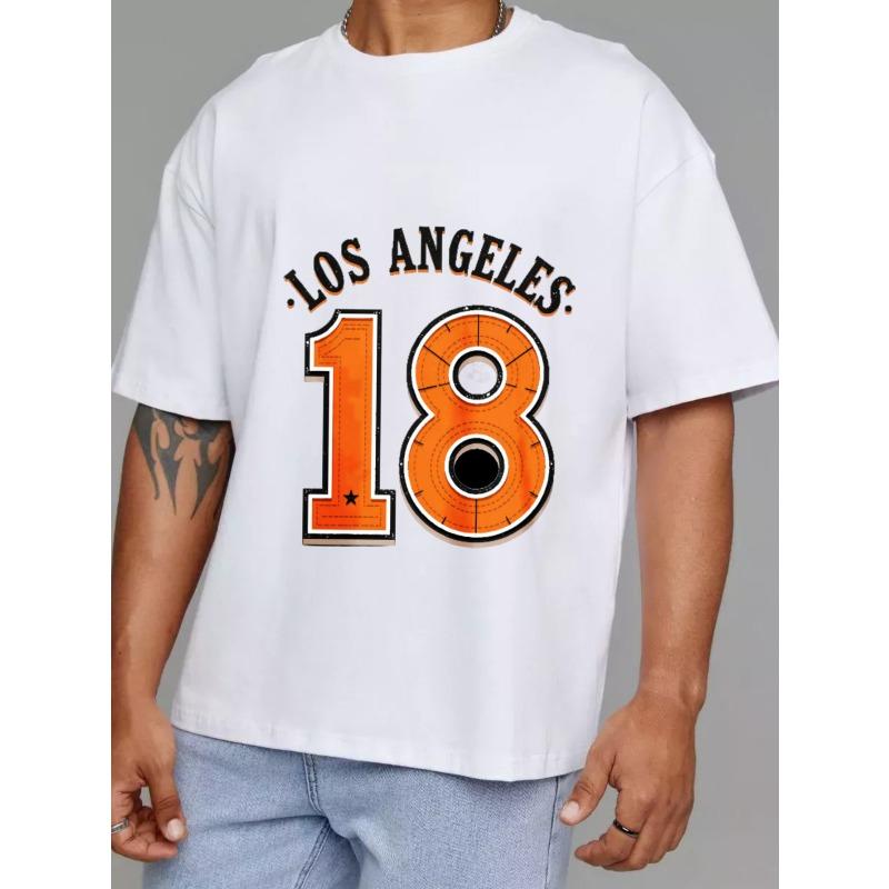 Los Angeles 18 Number Print T Shirt White Casual Streetwear Fashion Top for Men and Women Unisex Urban Style Graphic Tee Daily Wear
