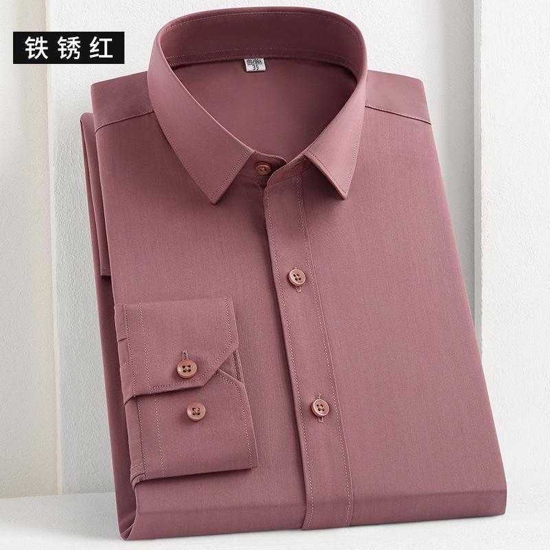 Spring New Fashion Casual Long Sleeve Shirt Men's Bamboo Fiber Non-ironing Solid Color Shirt