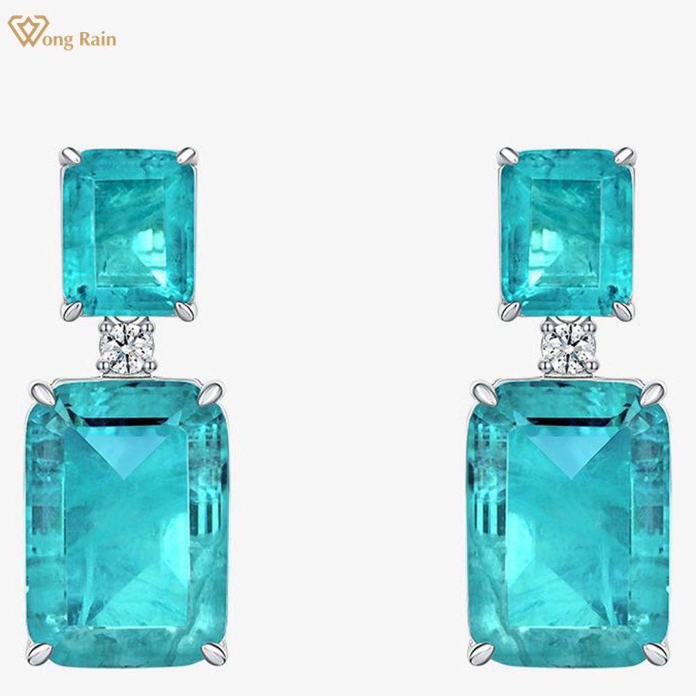 

Wong Rain, 100% стерлинговое серебро 925 пробы, 12*17 мм, цирконы AAAAA, драгоценный камень, серьги-гвоздики для свадебной вечеринки, ювелирные изделия, подарок синий