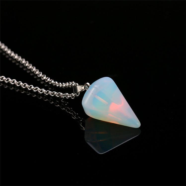 

1pc Natural Stone Hexagonal Pendant Chain Necklace Taper Soul Swing Bullet Crystal Necklace For Men And Women