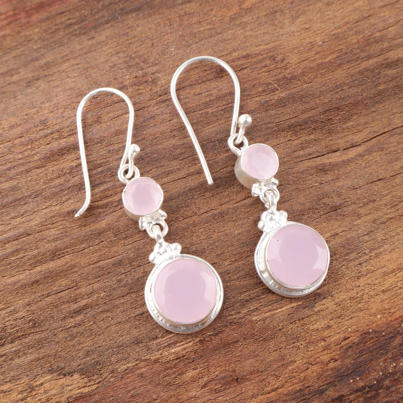 

Rose Chalcedony Gemstone 925 Sterling Silver Handcrafted Jewelry Earrings 1.75 EE-160-16