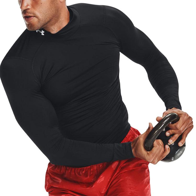 Under Armour Solid Logo Print Stand Collar Pullover Retro Fitted T-Shirt Men Tops Black 1369606-001