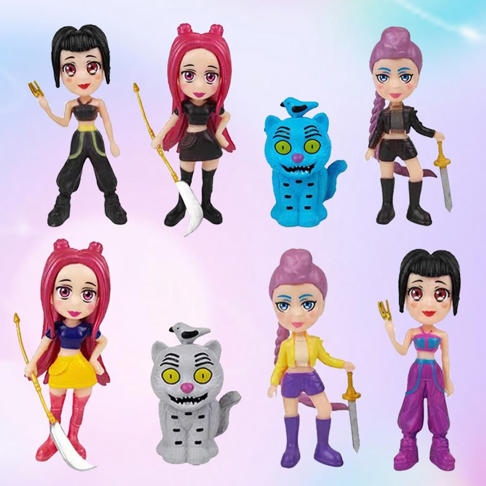 New 8pcs Kpop Demon Hunters Figure Huntrix Figures Toy Derpys Tiger Rumi Mira Zoey Sussy Figurine Ornament