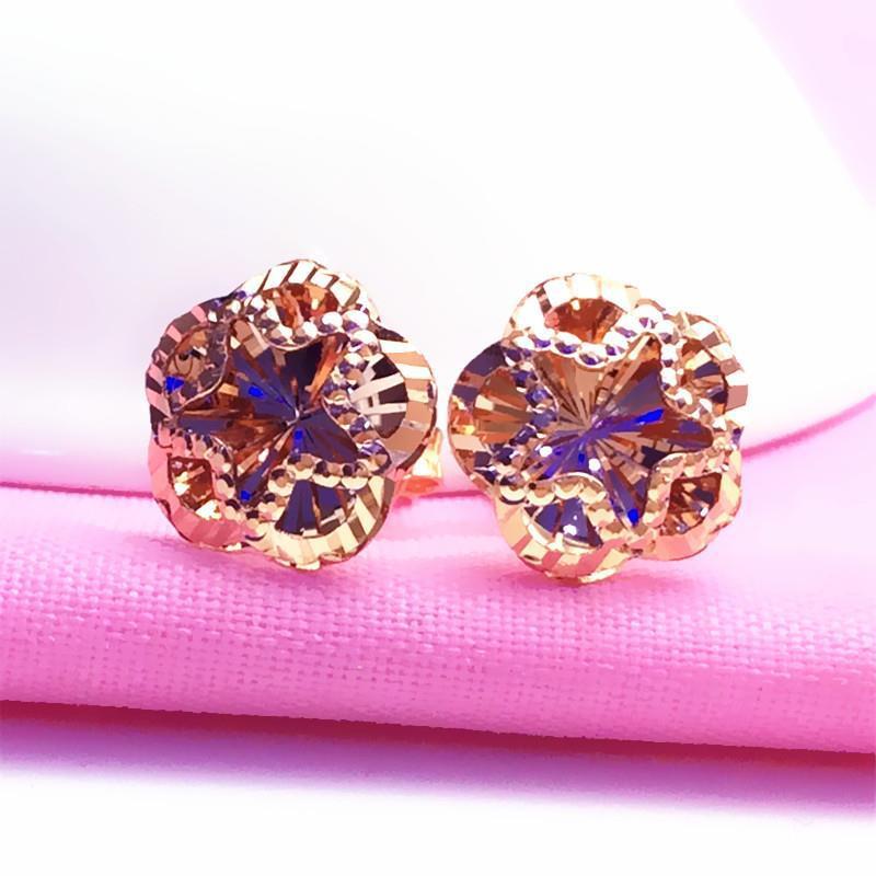 Purple Gold Hollow Flower Stud Earrings Women'S Simple Light Luxury Color Gold Plated Rose Gold Stud Earrings