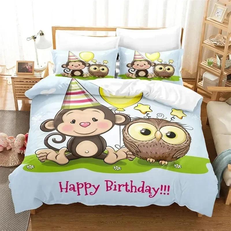 

Owl Duvet Cover Set Fashion Cute Animal Bedding Set Soft 3D Microfiber Print Comforter Cover Decorative Kids Children Room 70x133cm 2pcs