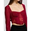 Women S Lace Mesh Panel Long Sleeve Square Neck Slim Fit Crop Top Vest