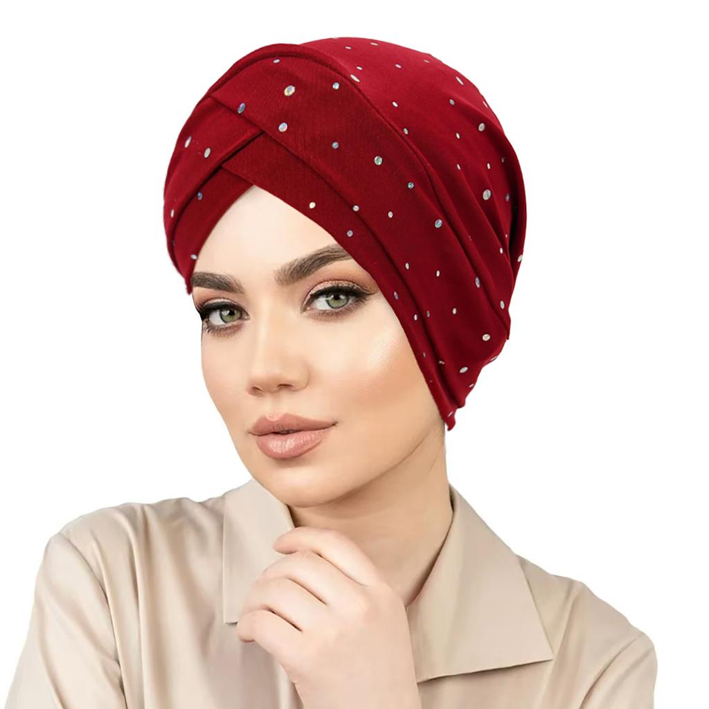 2025 New Fashion Forehead Cross Hijab Caps Hot Diamond Solid Color Turban Bonnet Muslim Ladies Head Cover