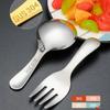 2Pcs/Set Stainless Steel Baby Spoon Fork Set 10.4cm Short Handle Mirror Polished Mini Dessert Soup Spoon Fork Kitchen Cutlery