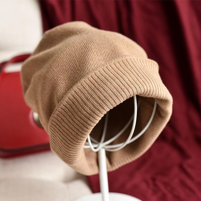 

Hat women s autumn and winter simple solid color knitted hat trendy thickened warm versatile wool hat women s winter M（56-58cm）
