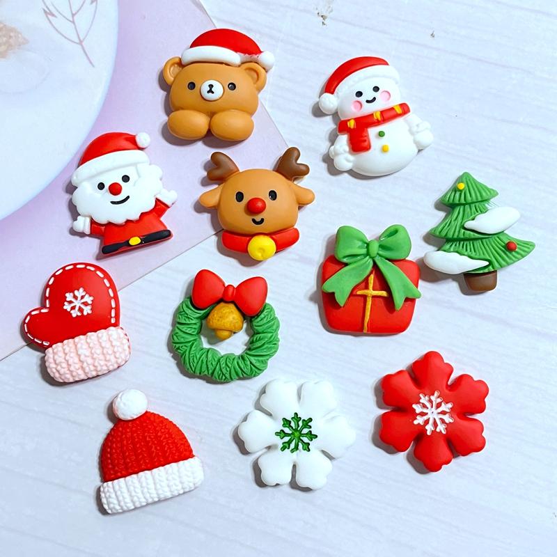 10 Stück Neue Niedliche Mini-Weihnachtskollektion Flache Rückseite Harz-Cabochons Scrapbooking DIY Schmuck Bastel-Dekorationszubehör