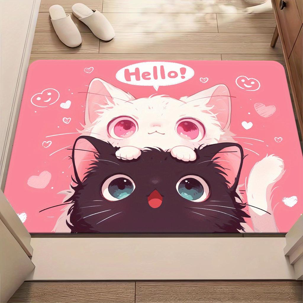 1pc Flannel Floor Mat, Outdoor Indoor Doorway Souvenir and Holiday Gift, 1pc Cute Anime Cat HD Print Doormat - Machine Washable