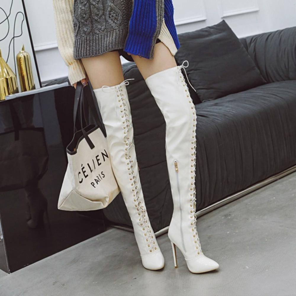 Sexy Women Boots Platform High Heel Thigh Boots Slip On Pointed Toe Lady Shoes